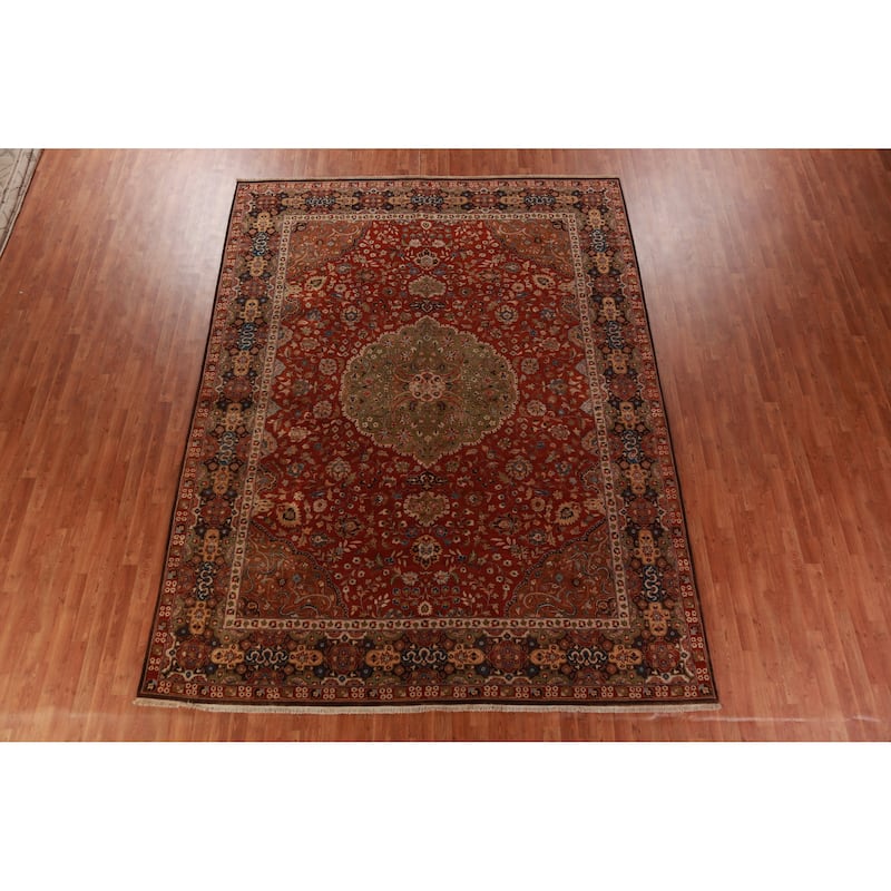 Floral Medallion Kashan Oriental Area Rug Hand-Knotted Wool Carpet - 9'0"x 11'10"