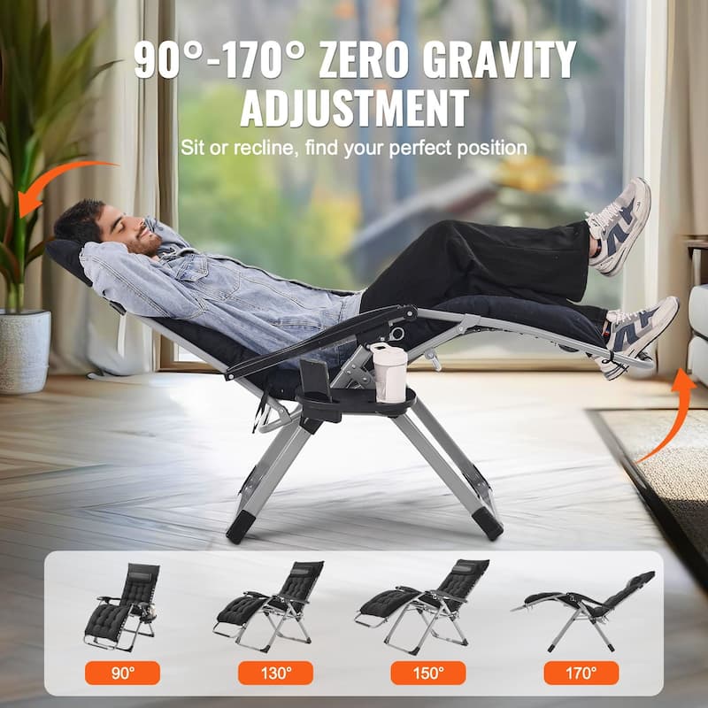 26 Inch Zero Gravity Recliner Lounge Chair with Triangle Frame and Removable Cushion Seat - 34.05 x 25.39 x 43.7 in