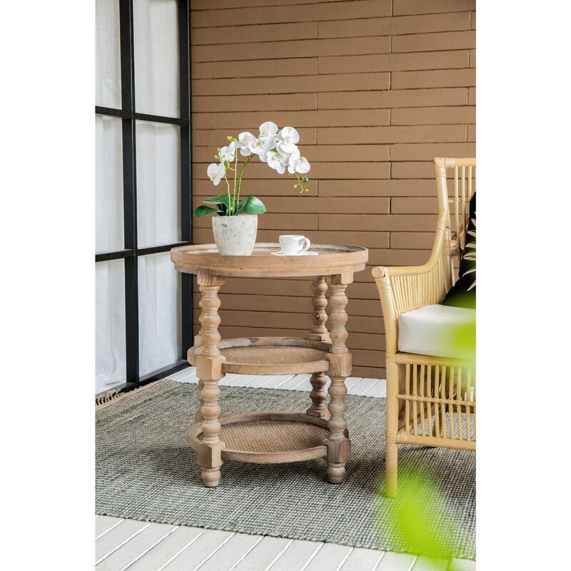 Round 3-Tiered Side Table, Natural Wood End Table