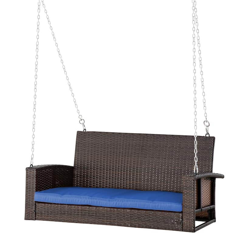 Outdoor Two-Person Swing Chair, Durable Handwoven Wicker Bench with Adjustable Hanging Chains Hanging Swing Bench