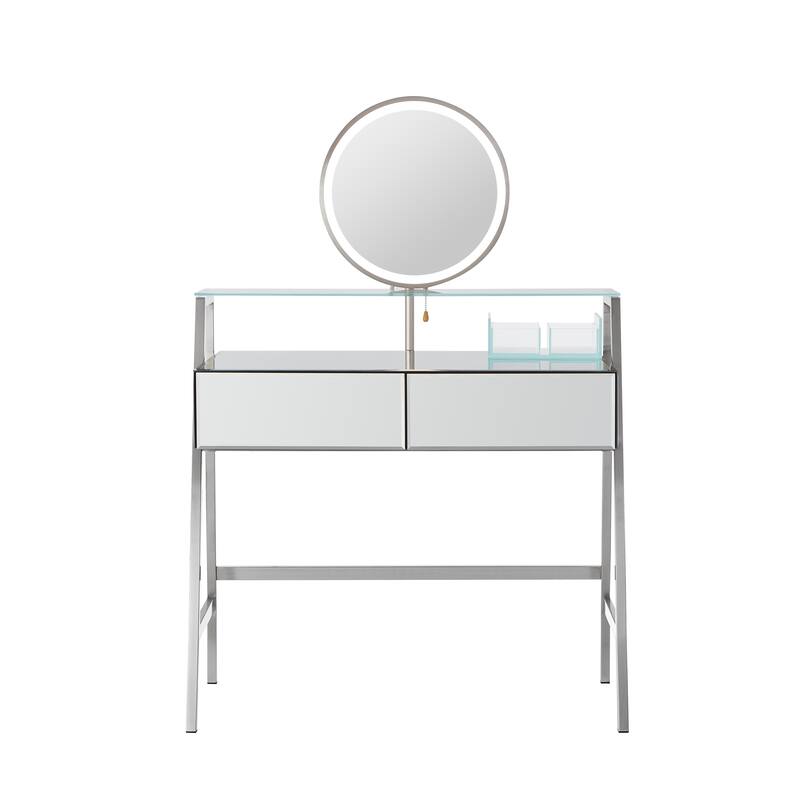 33.9" Mirrored Makeup Vanity Desk with Mirror and Lights