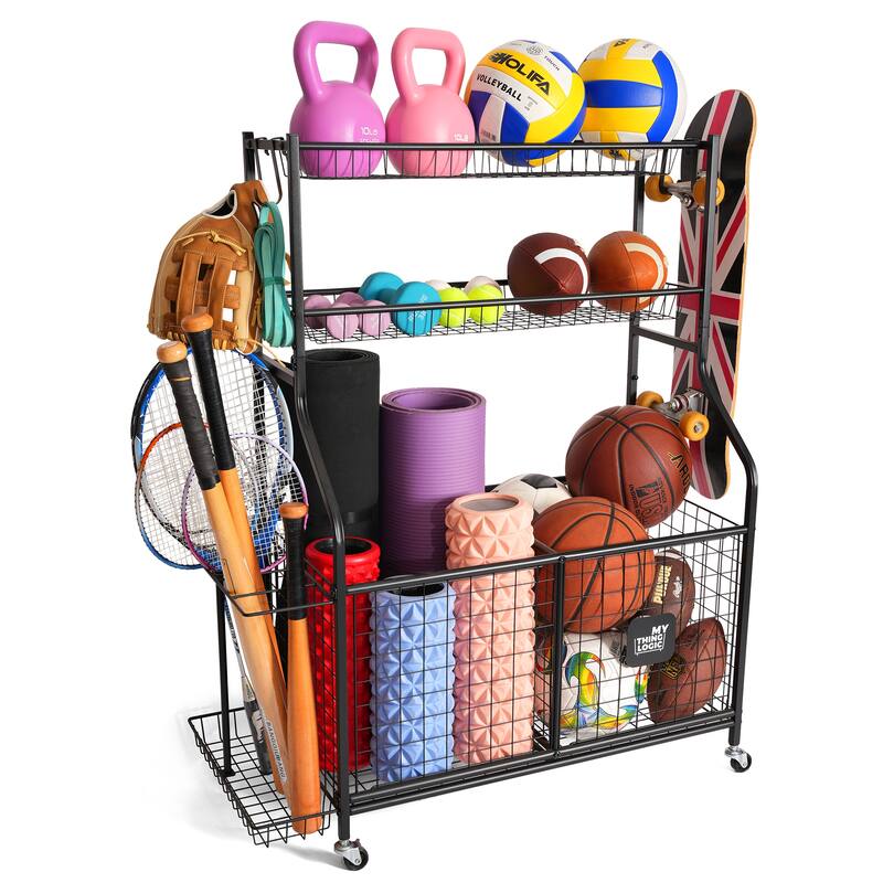 Garage Storage Sports Gear Organizer with Wheels - Black