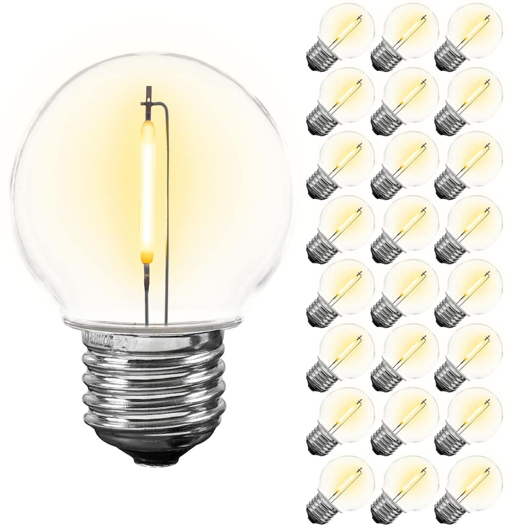 25 Pack LED G50 Plastic Filament Outdoor Globe Replacement Bulbs E26 Base Warm White