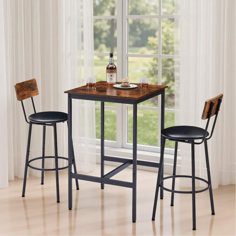 2-Person Four Leg Dining Set,Rustic Industrial Bar Table Set w/2 stools - Rustic Brown