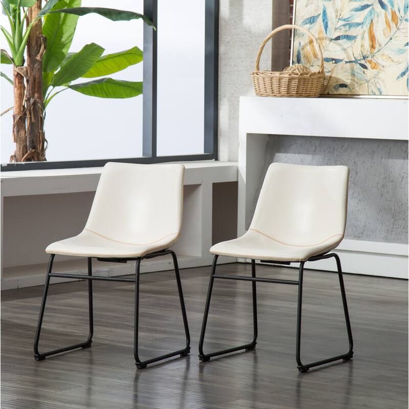 Mid-Century Modern PU Leather Dining Chairs, Set of 2