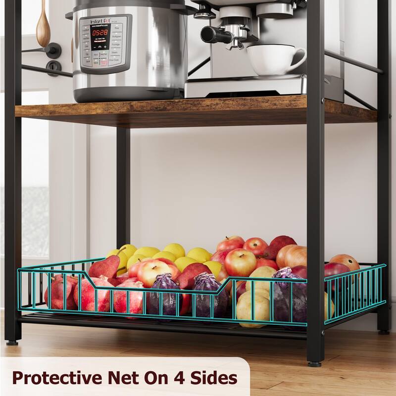 Kitchen Bakers Rack, Microwave Oven Stand with Large Wire Basket