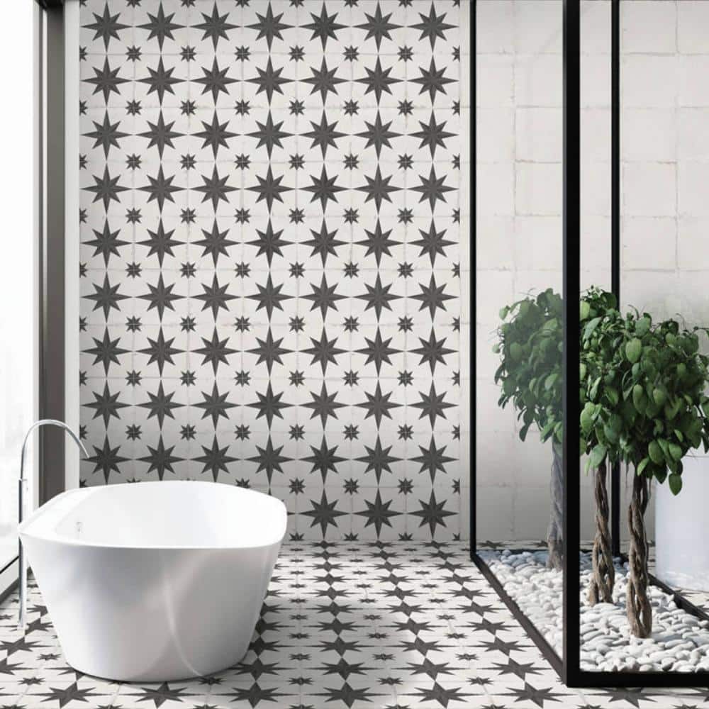 Astral 10x10 Grey Sun Matte Geometric Porcelain Tile - Floor, Wall, Backsplash