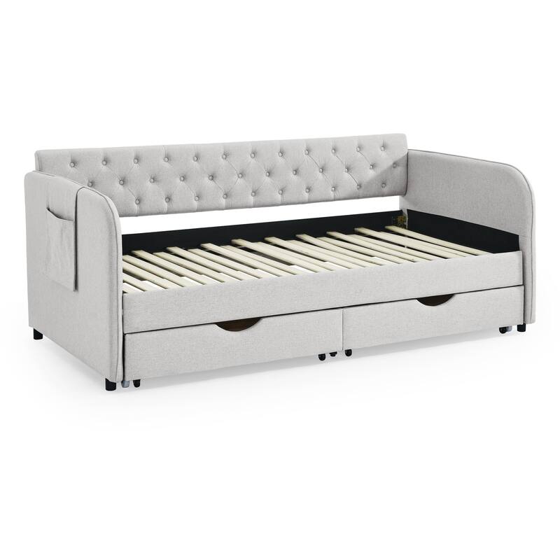 Twin Size Upholstery Daybed with Trundle Bed