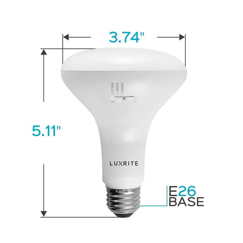 12-Pack BR30 LED Bulb Luxrite 65W Equivalent 3 Color Options Dimmable 850 Lumens LED Flood Light Bulbs 10W Damp Rated
