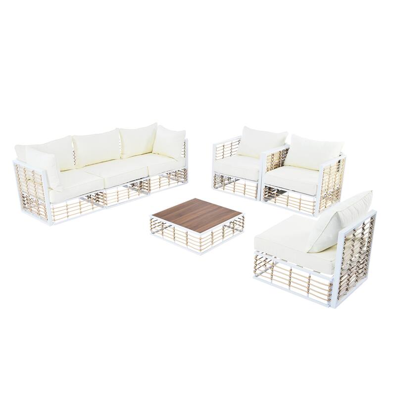 7-Piece Outdoor Metal Modular Sectional Sofa Set with Coffee Table and Chairs, Free Combination