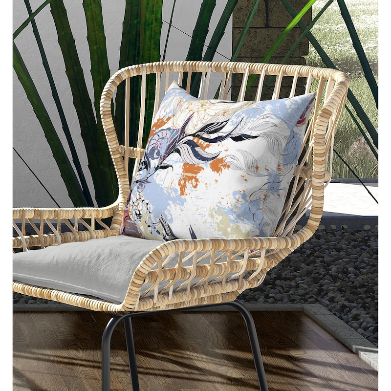 Leaf Lurker Indoor/Outdoor Reversible Throw Pillow White and Blue