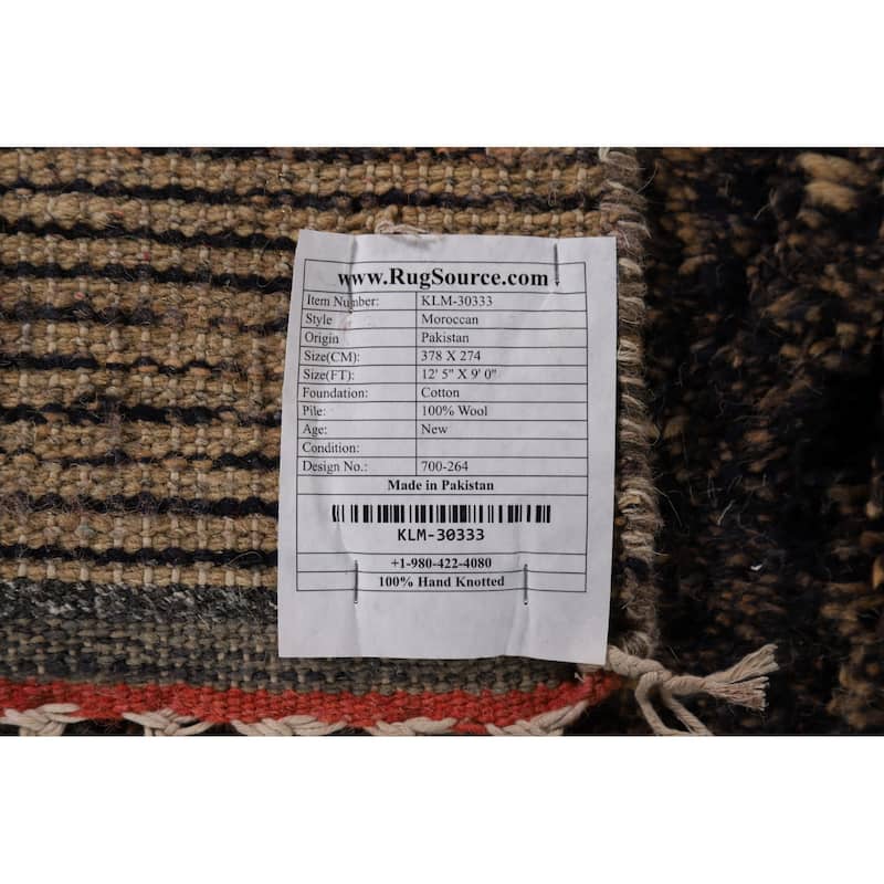 Brown Plush Moroccan Area Rug Hand-Knotted Living Room Wool Carpet - 9'0" x 12'5"