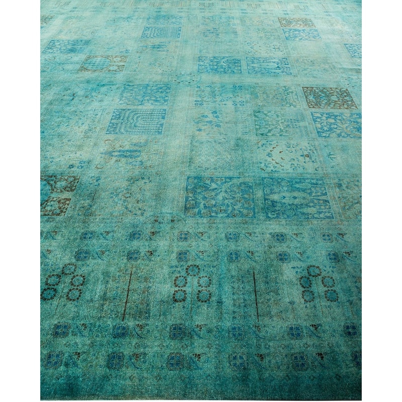 Overton Handknotted Wool Vintage Inspired Contemporary Overdyed Light Blue Area Rug - 14' 4" x 12' 4"