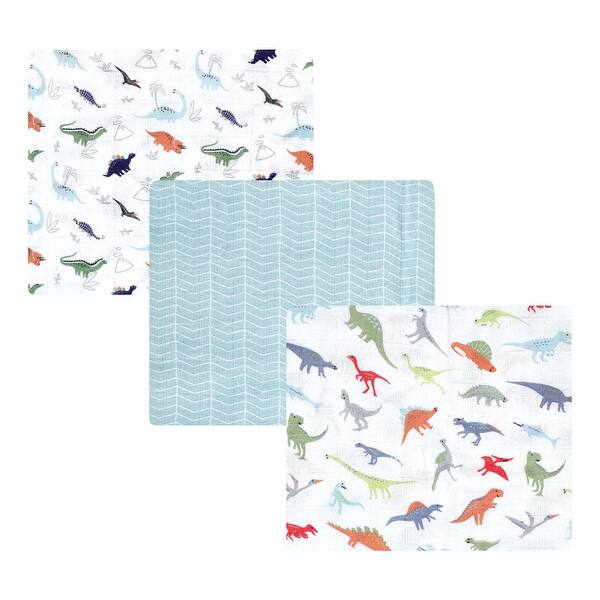 slide 1 of 1, Hudson Baby Infant Boy Cotton Muslin Swaddle Blankets, Dino, 3-Pack - Dino 3-Pack - Dino