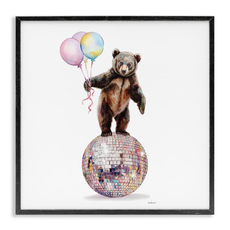 Stupell Bear & Balloons Disco Framed Giclee Art Design By Amanda Greenwood - 12 x 12 - Black