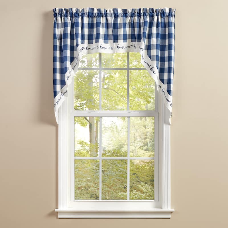 Park Designs Buffalo Check Home Lined China Blue Swags 72" x 36" - 72" X 36"