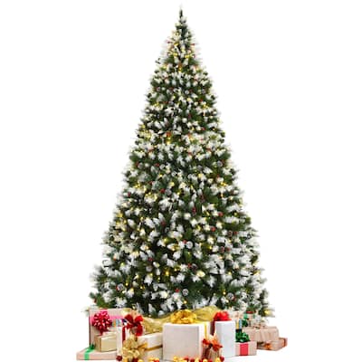 9 Feet Pre-Lit White Artificial Christmas Tree with Iridescent Leaves