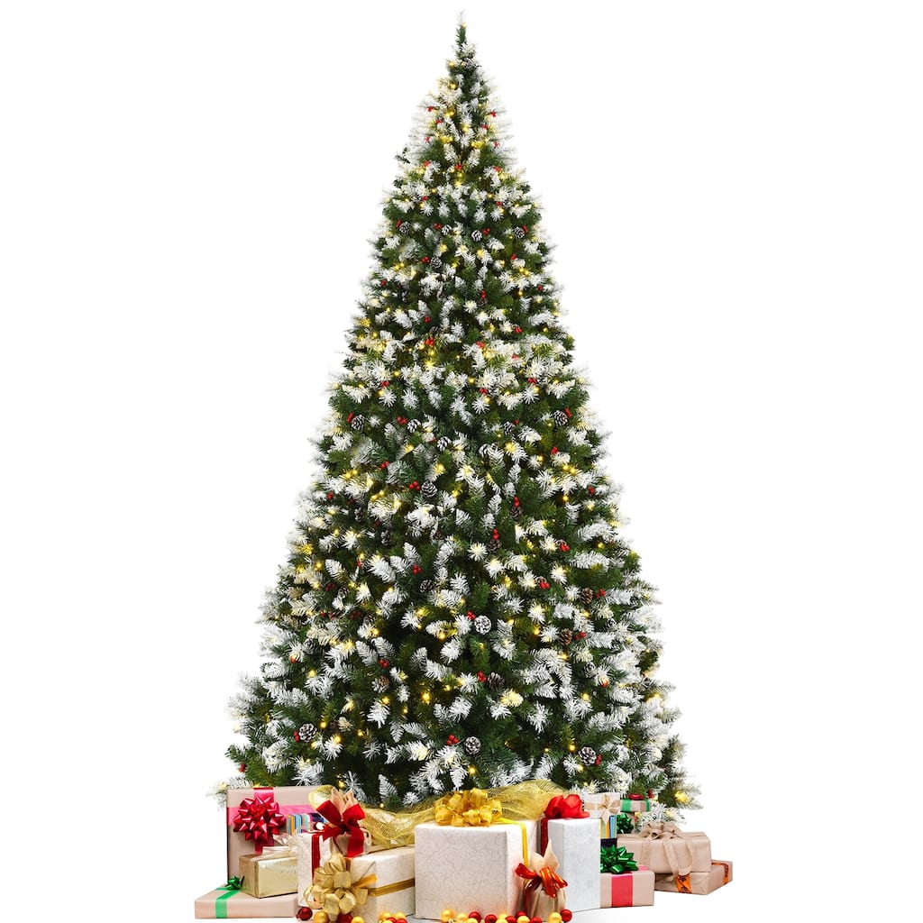 9 Feet Pre-Lit White Artificial Christmas Tree with Iridescent Leaves