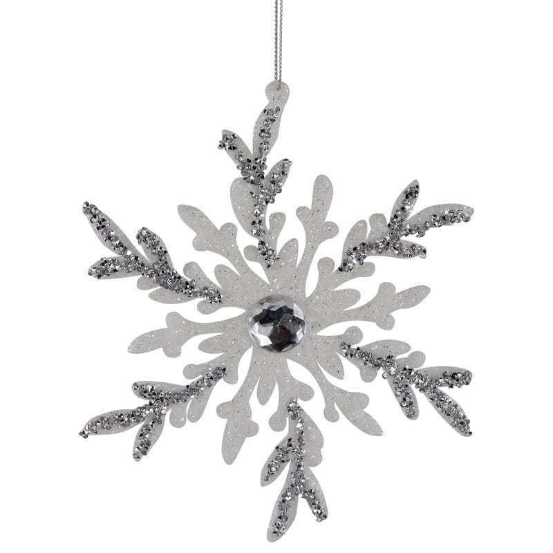 Glitter Snowflakes Christmas Ornaments - 6" - White and Silver - 4ct