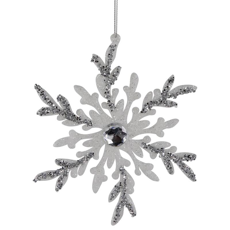 Glitter Snowflakes Christmas Ornaments - 6" - White and Silver - 4ct