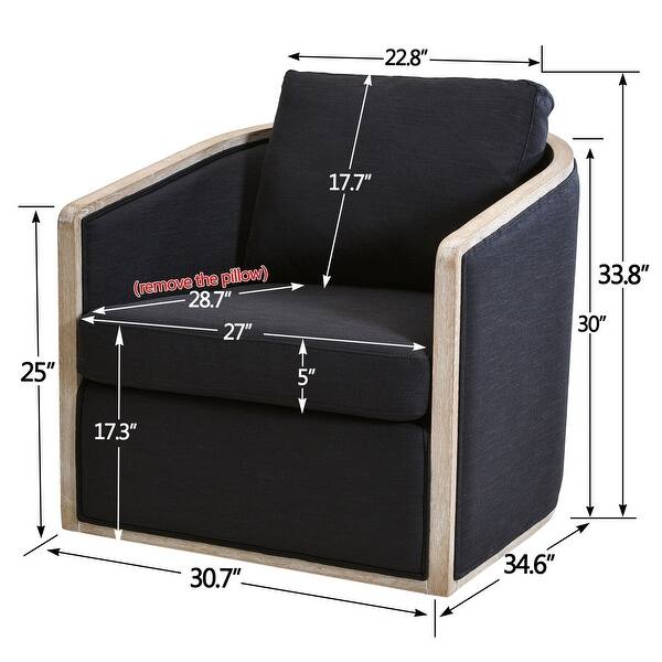 dimension image slide 5 of 12, KINWELL 31"W Oak Frame Upholstered Swivel Barrel Armchair