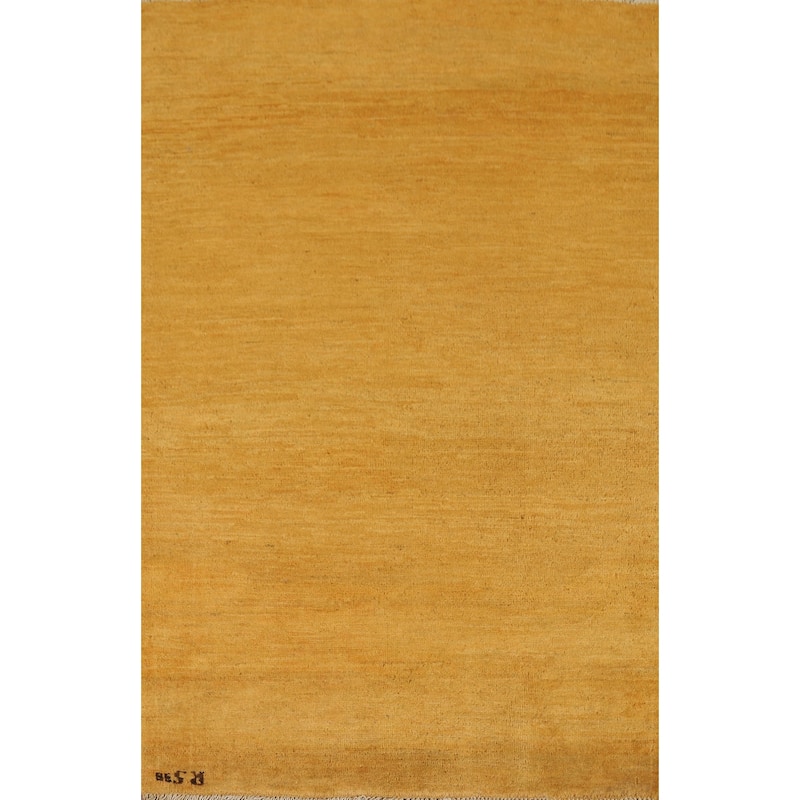 Yellow Gold Modern Gabbeh Oriental Foyer Rug Handmade Wool Carpet - 3'4"x 4'10"