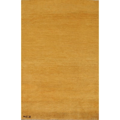 Yellow Gold Modern Gabbeh Oriental Foyer Rug Handmade Wool Carpet - 3'4"x 4'10"