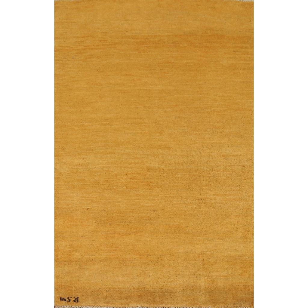 Yellow Gold Modern Gabbeh Oriental Foyer Rug Handmade Wool Carpet - 3'4"x 4'10"