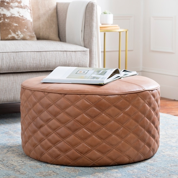 Monica Leather Quilted 28-inch Round Ottoman. Opens flyout.