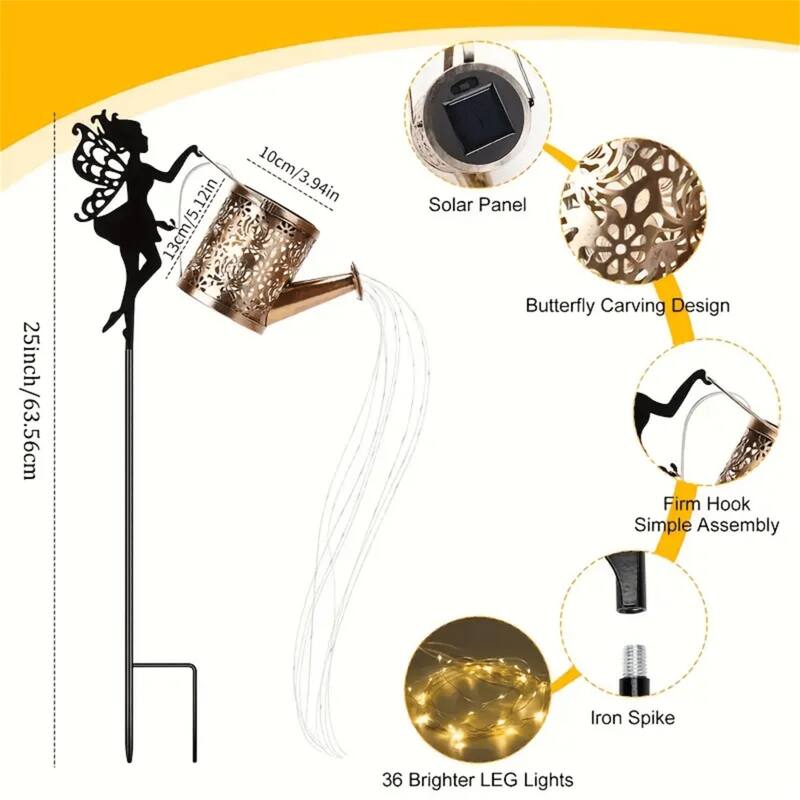 Warm light 2 PCS Fairy Garden Decor Light with Solar Watering Can