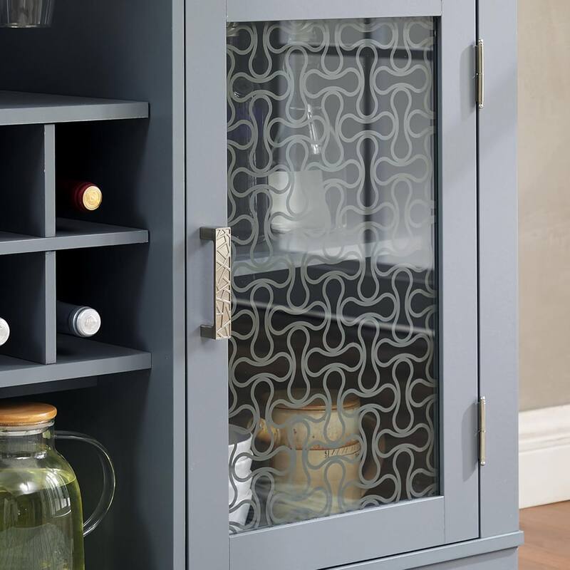 Roomfitters Modern Farmhouse Buffet Cabinet, Sideboard with 2 Drawers, Glass Door Cabinets, Wine and Glass Rack, Coffee Bar