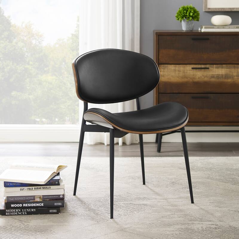 Mid-Century Faux Leather Upholstered Wood Accent Desk Chair