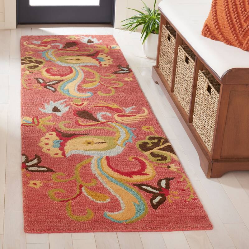 SAFAVIEH Handmade Blossom Frouwktje Modern Floral Wool Rug - 2'3" x 8' Runner - Rust/Multi