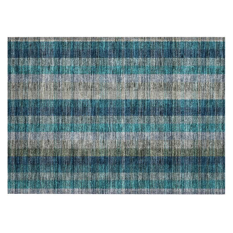 Machine Washable Indoor/ Outdoor Modern Plaid Chantille Rug