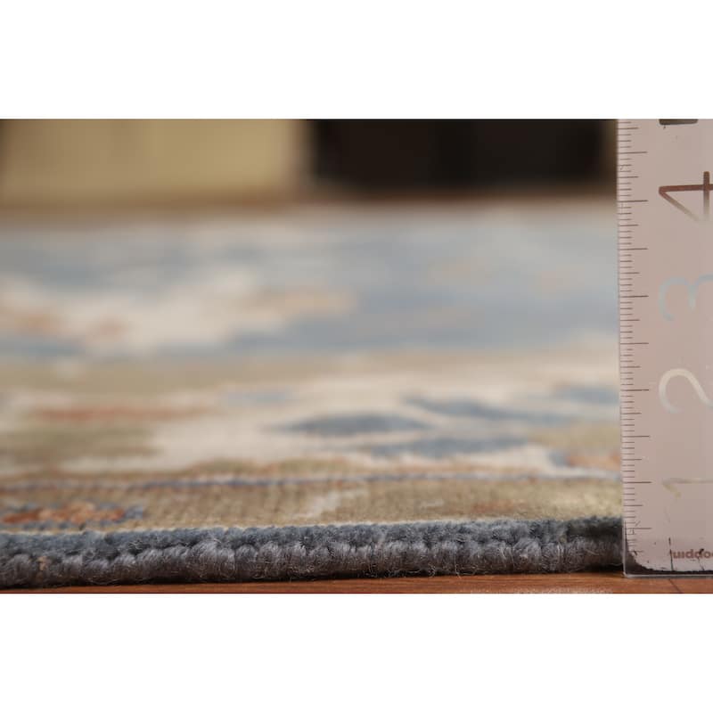 Blue & Ivory Oushak Indian Area Rug Handmade Wool Carpet - 9'2"x 12'0"