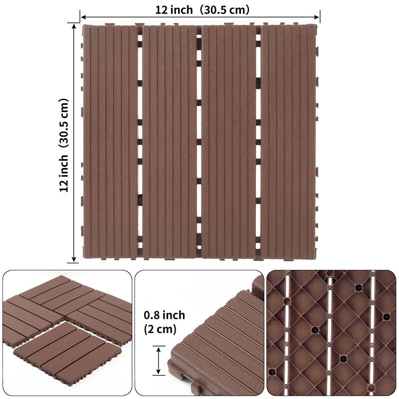 Plastic interlocking decking tiles, 44 packs of terrace decking tiles, 12 inches x 12 inches waterproof