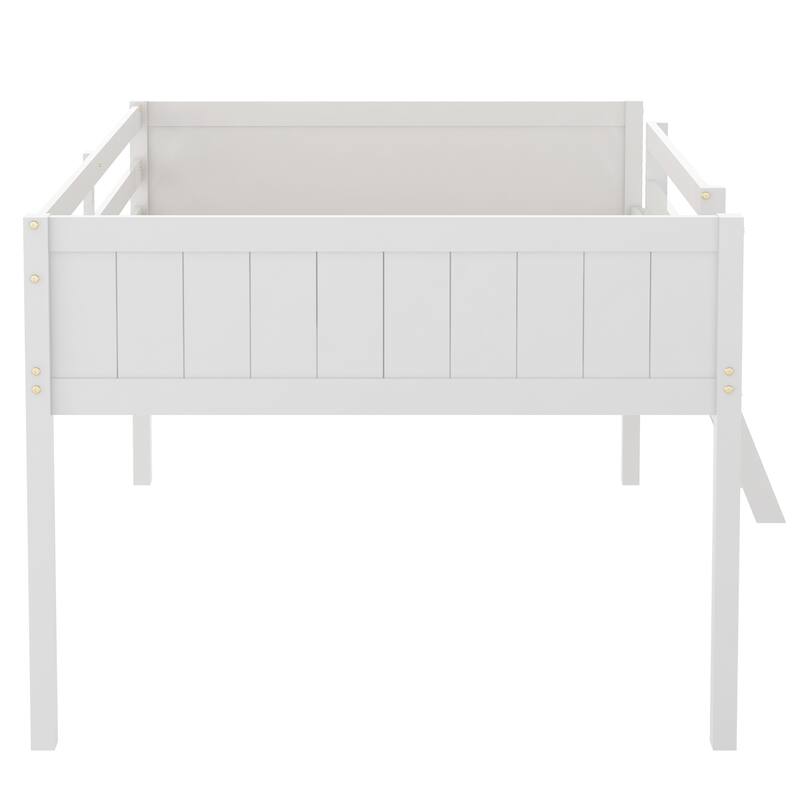 Full Size Wooden Loft Bed with Convertible Ladder and Guardrails, Sturdy Pine Frame, Ideal for Space-Saving Bedrooms