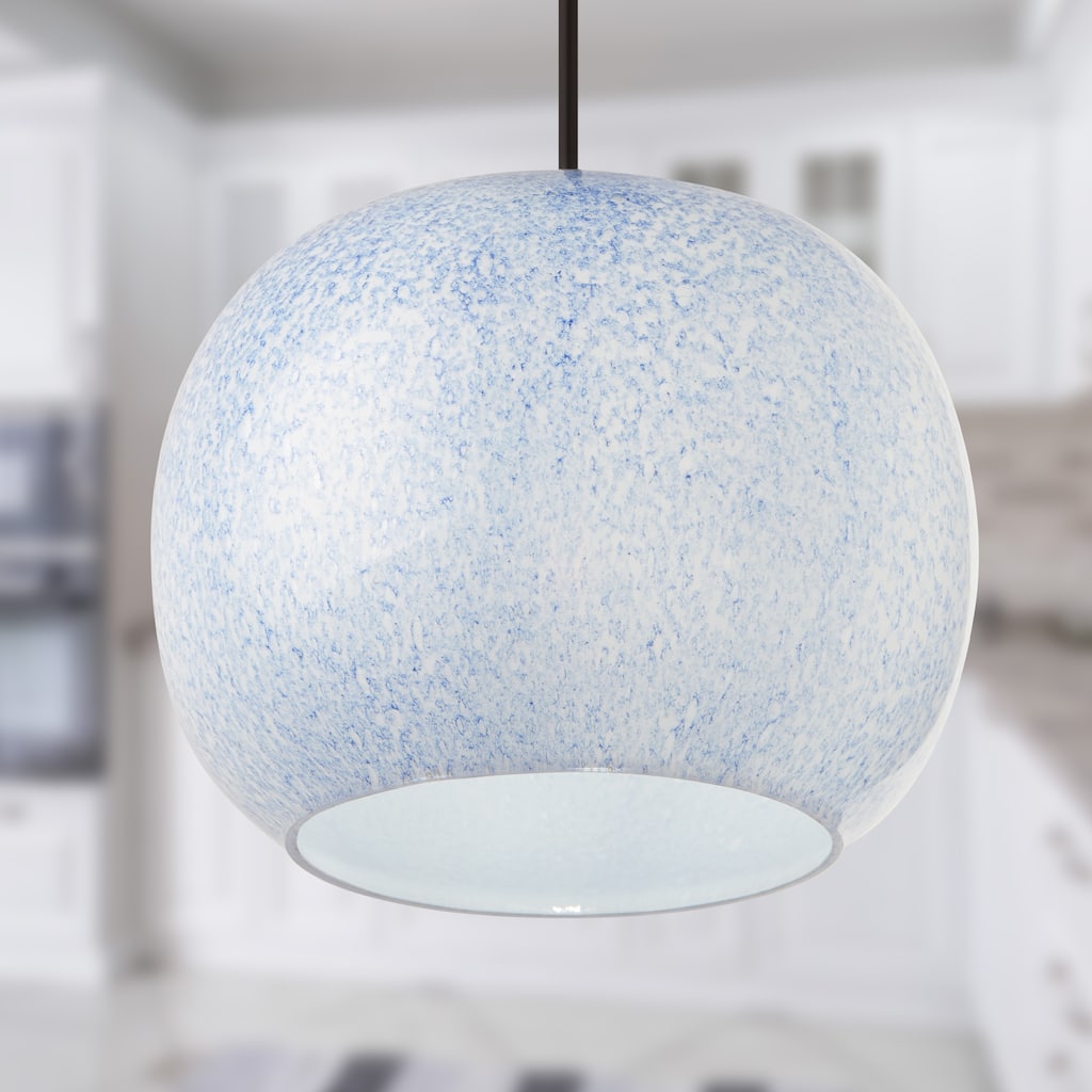 Marina River of Goods Nickel Metal and White/Blue Glass 9.8-Inch Pendant Light with Adjustable Hanging Cord