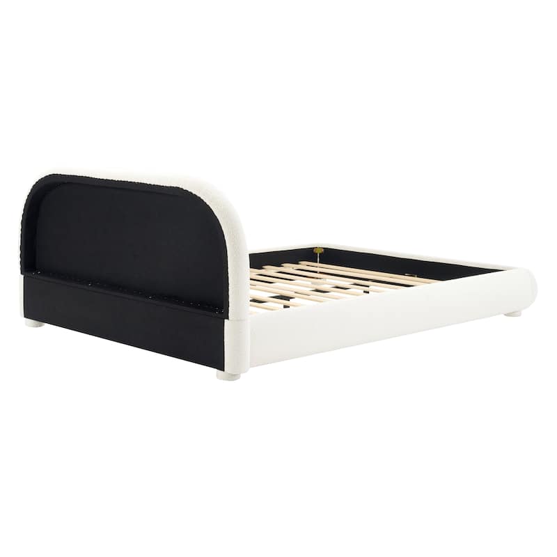 Christopher Knight Home - Dreamy Simple Modern Cream Boucle Upholstered King Bed with Curved Headboard