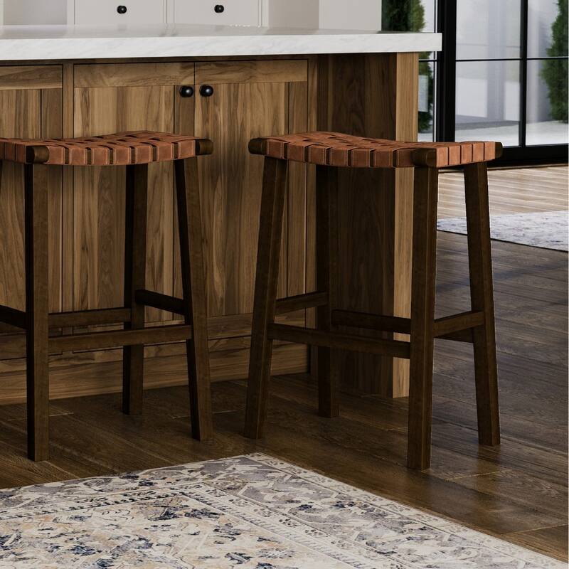 Maven Lane Noah Backless Kitchen Dining Stool with Vegan Leather