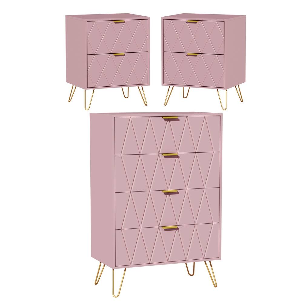 4 Drawer Dresser and 2 Set Nightstand for Bedroom Combo