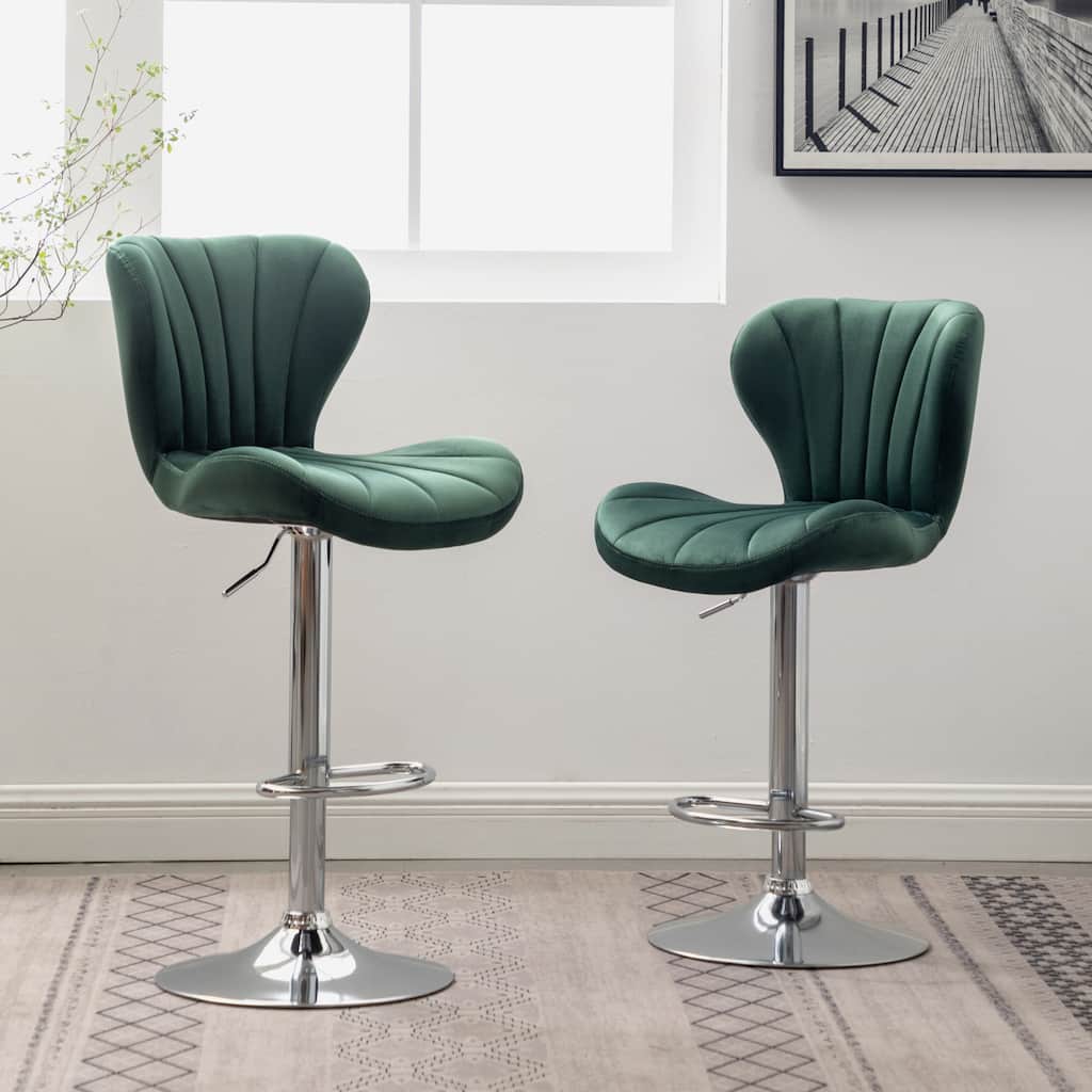 Upholstered Adjustable Swivel Barstools for Dining Room, Set of 2