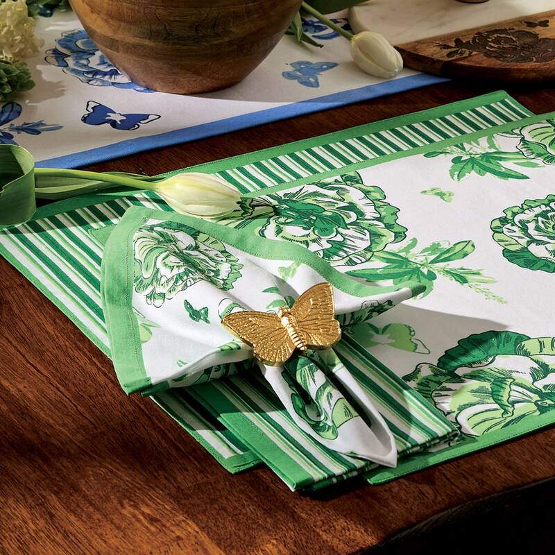 Patricia Heaton Home Green Florals And Flitters Printed Napkin Set of 4 - 18 x 18 x 0.1