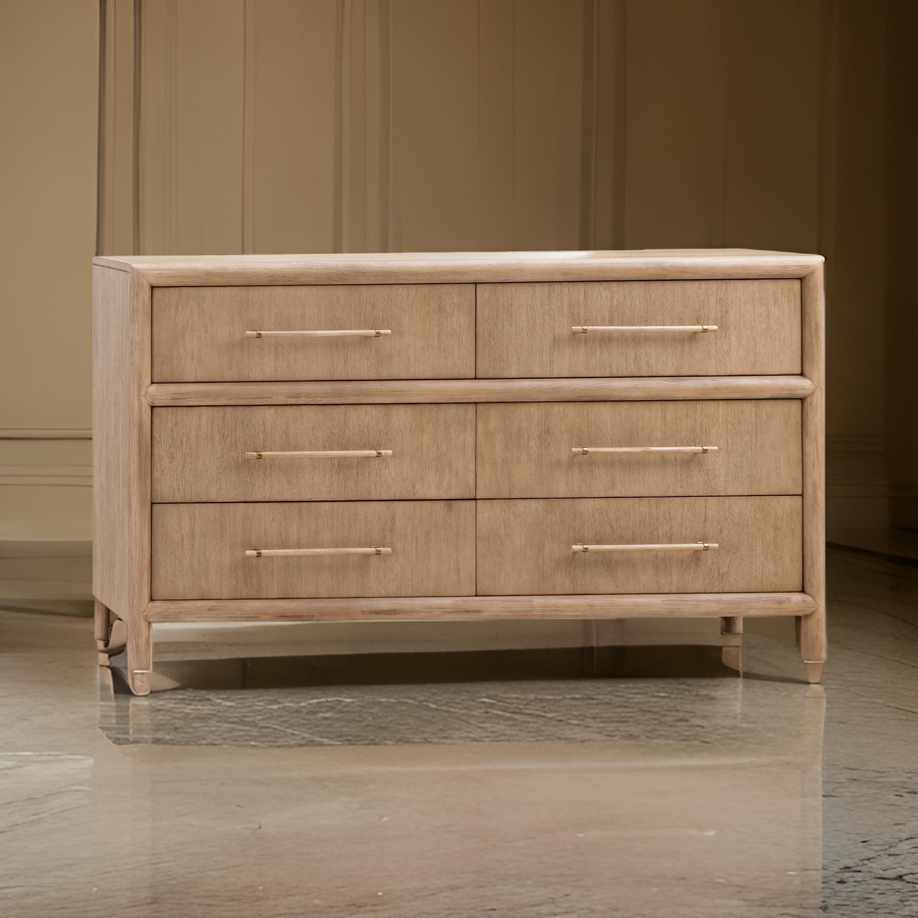 Dory 66 Inch Dresser, 6 Drawers, Bar Handles, Wire Brushed Dory 66 Inch Dresser, 6 Drawers, Bar Handles, Wire Brushed