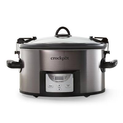 Crockpot 7-Quart Easy-to-Clean Cook & Carry Slow Cooker, Black Stainless Steel
