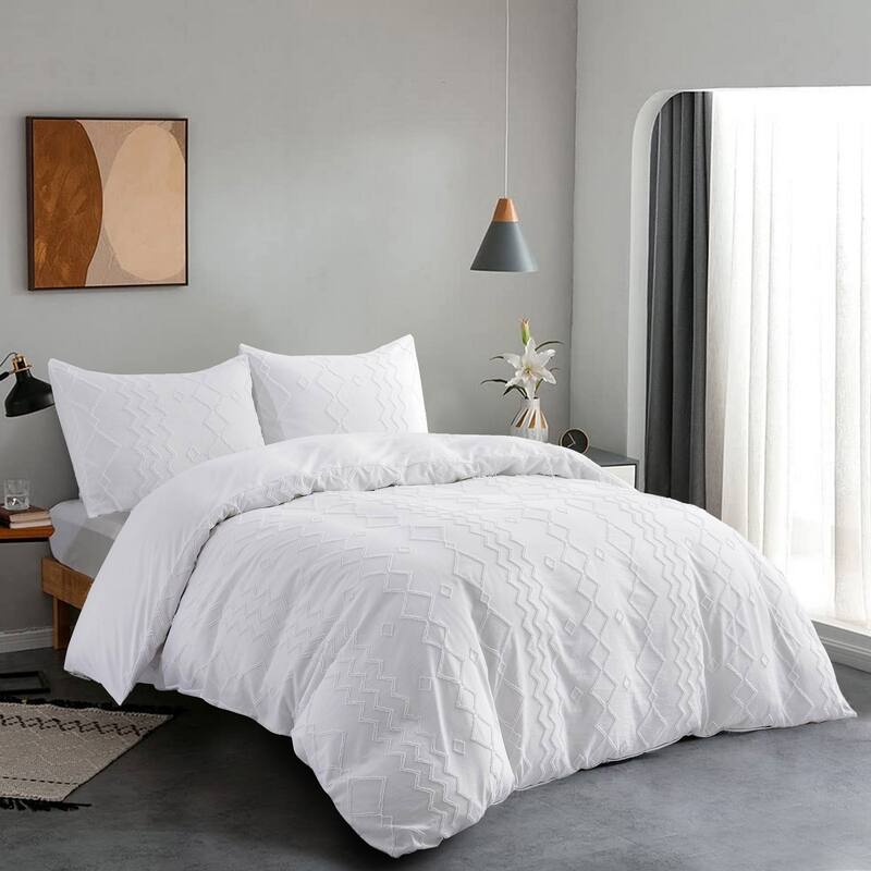 Clipped Jacquard Diamond Geometric Duvet Cover Set