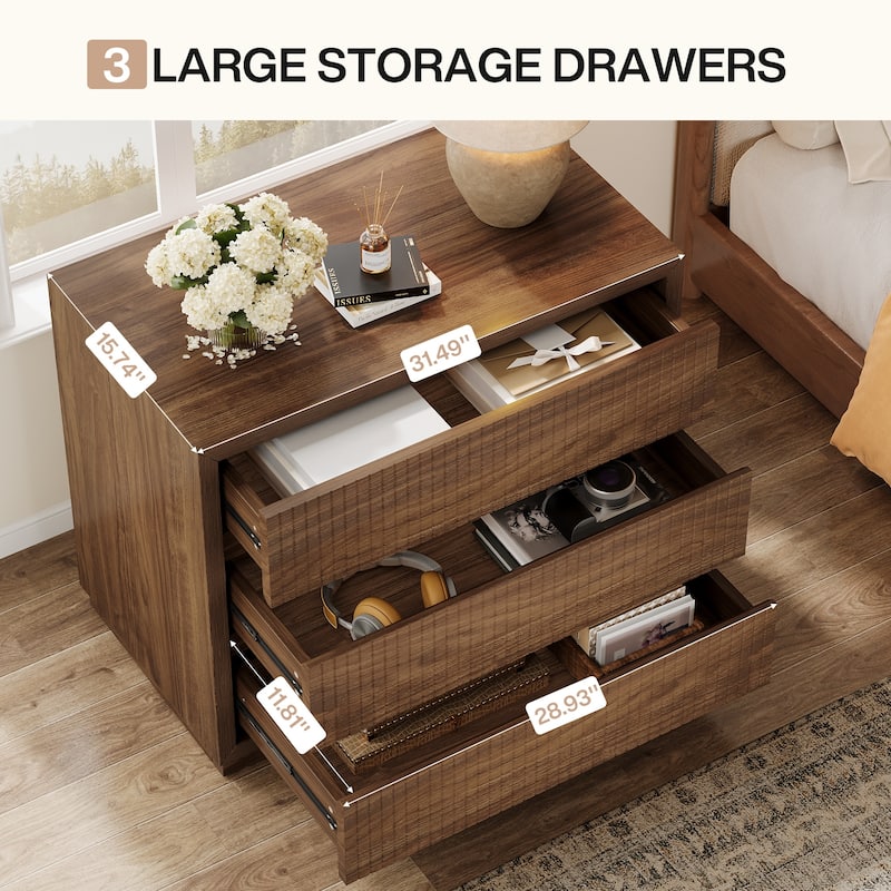 Oversize Wood Nightstand with 3 Drawers