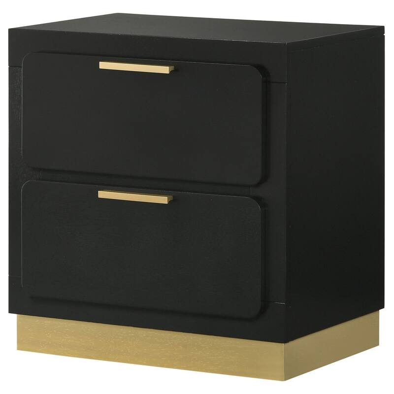 Black/Gold 2 Drawer 14.75 in. W Nightstand with Bar Metal Handles