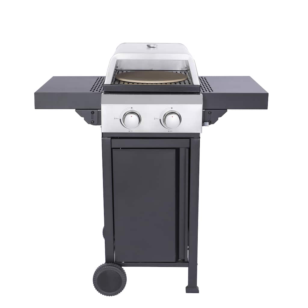 24600 BTU Output 2-Burner Propane Gas BBQ Grill, Pizza Oven with Wire Enamel Cooking Grids For Outdoor Barbecue