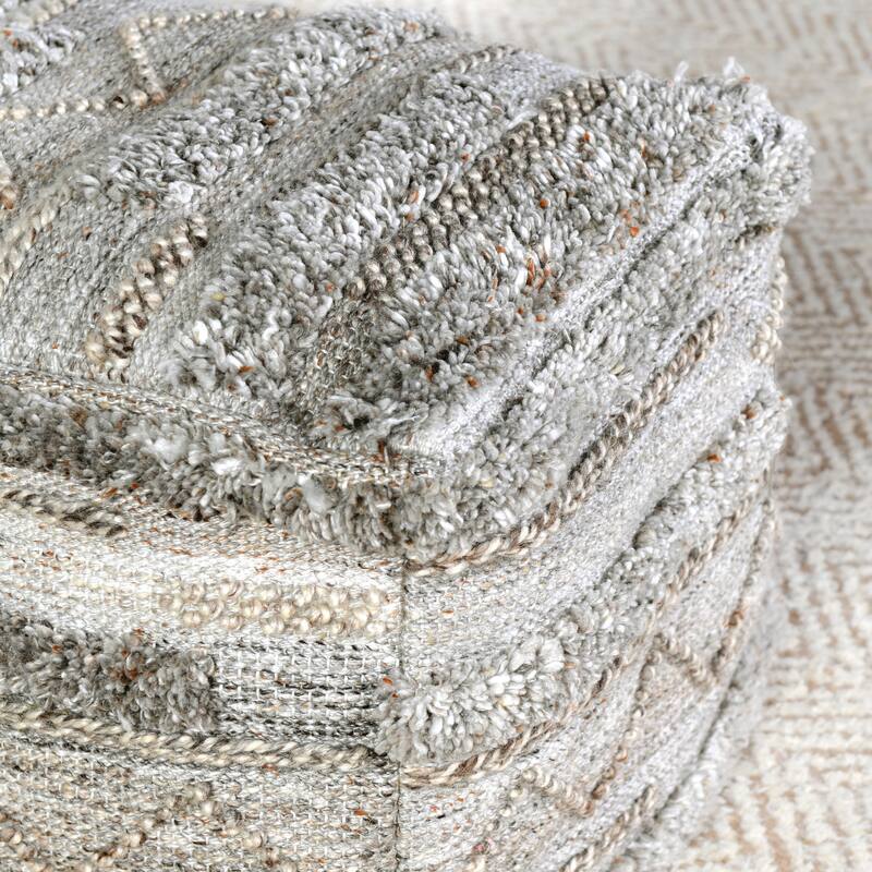 Villa by Classic Home Fallon 18" Recycled Fabric Indoor Outdoor Pouf, Gray